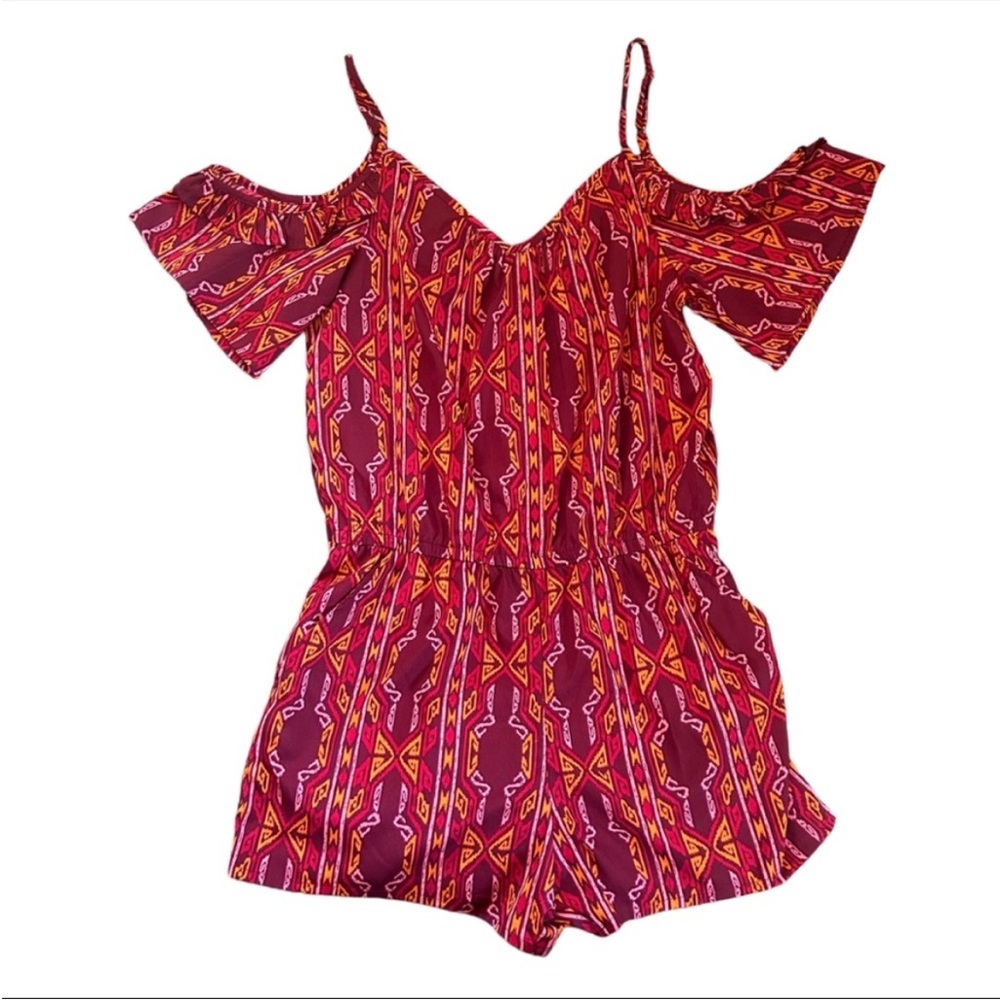 Arizona Jean Co. Red Geometric Print Romper Cold Shoulder Summer Festival Medium